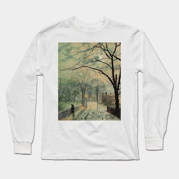 A Moonlit Stroll, Bonchurch, Isle of Wight by John Atkinson Grimshaw Long Sleeve T-Shirt by Classic Art Stall